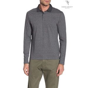ROBERT BARAKETT MEN NWT WELLINGTON L/S REGULAR FIT STRIPE GREY POLO. SIZE XL
